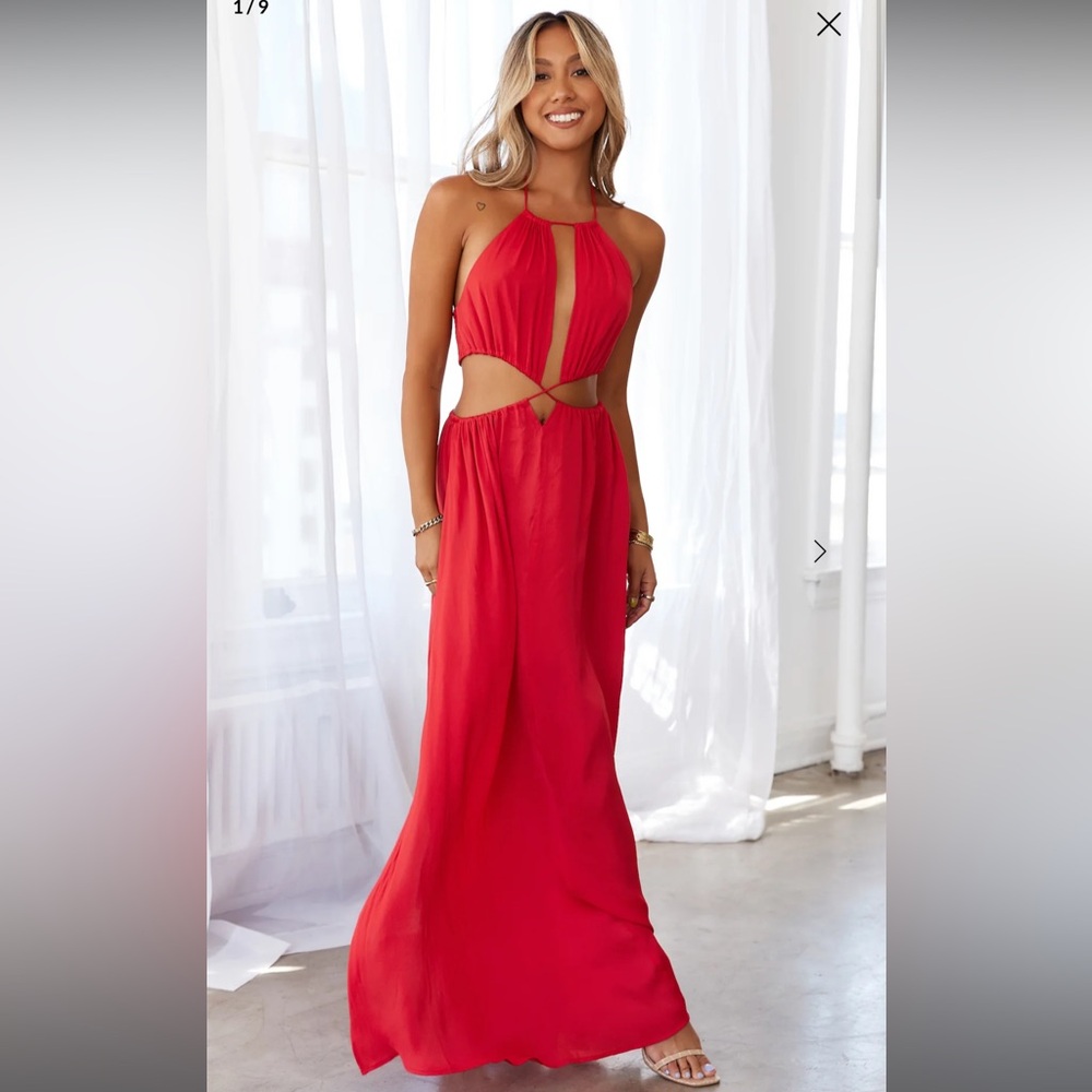 Hello Molly  Red Halter Maxi Dress